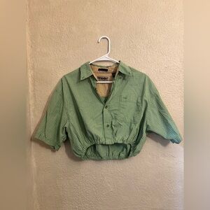 Green Cropped Button-Up Shirt